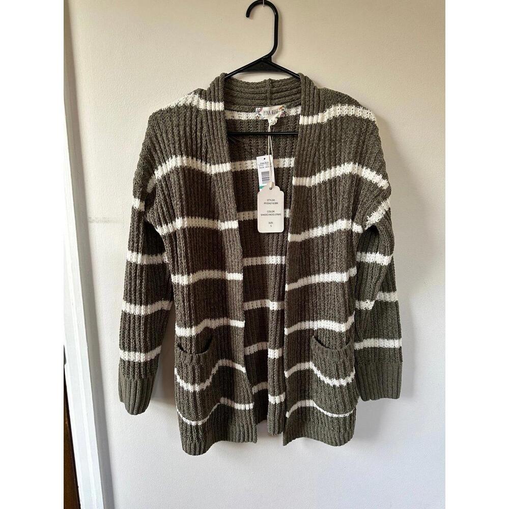 Pink Rose Sage Green Striped Cardigan